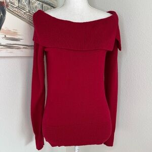WHITE HOUSE BLACK MARKET Red Wide Boat Neck Off Shoulder Sweater | Small